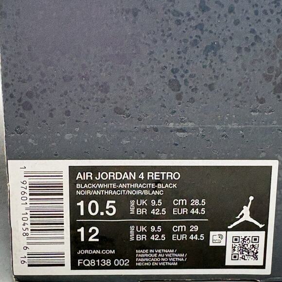 Jordan 4 Retro Fear 2024 Black White FQ8138 002 Mens Size 10.5 Sneakers main image 4